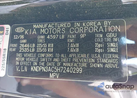 2017 Kia Sportage Ex z USA, uszkodzony, nr VIN KNDPN3AC5H7240299